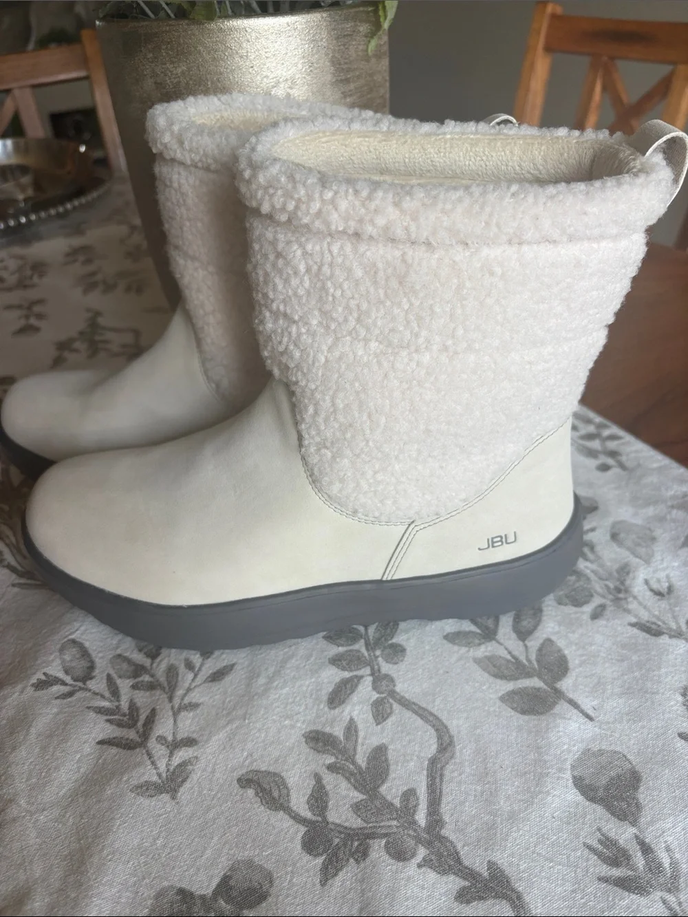 JBU Cream Sherpa Cuff Winter Booties